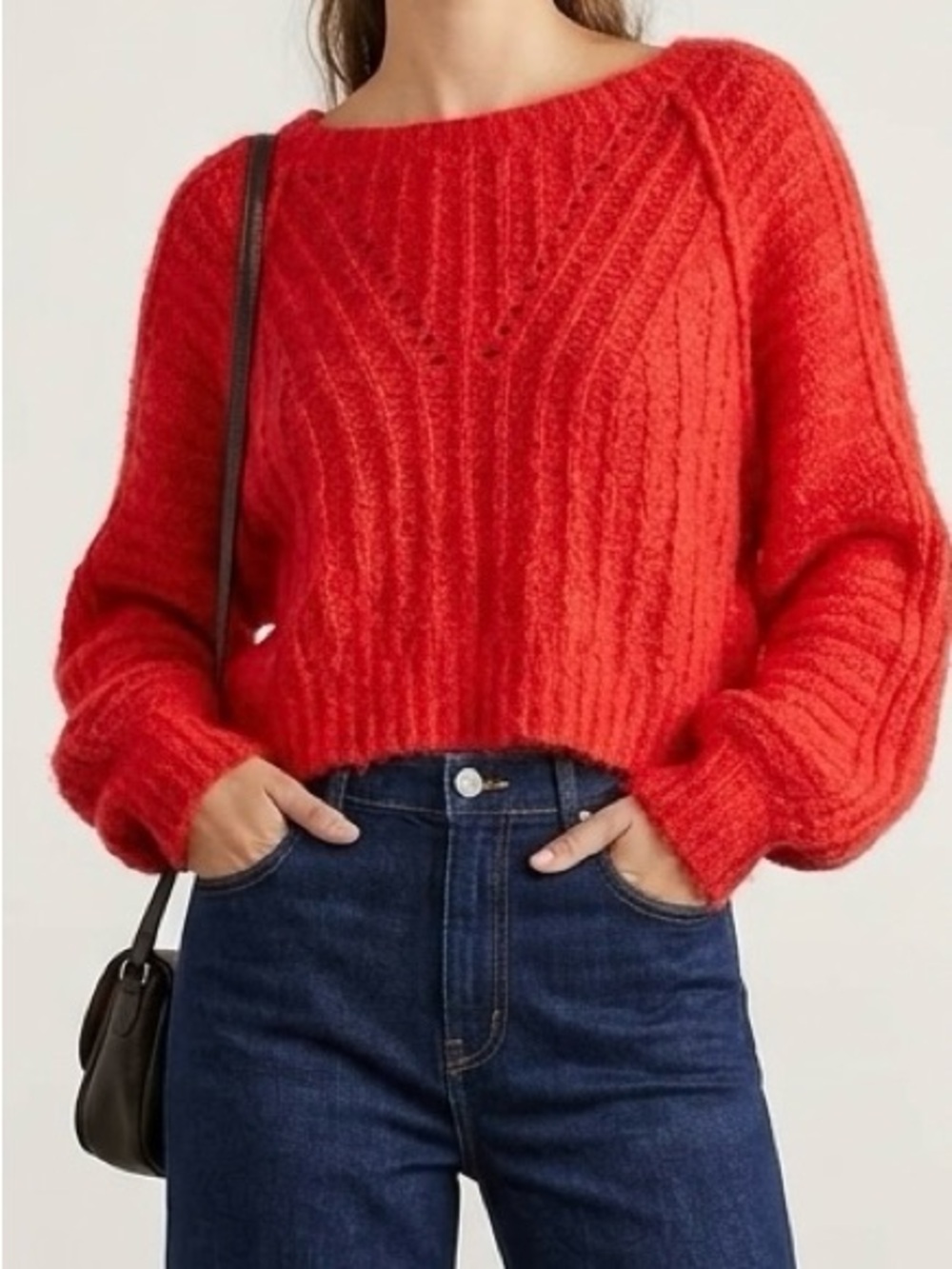 Free People Carter Red Hot Fuzzy Knit Pullover Sweater Size S Boho Chic Cozy